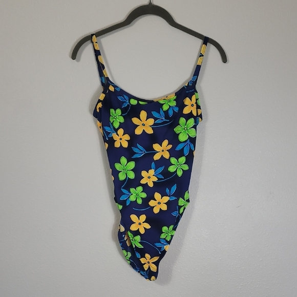 Vintage Cherokee Women High Cut Cheeky One Piece Swimsuit Size 8 S/M Floral 80s - Picture 1 of 14